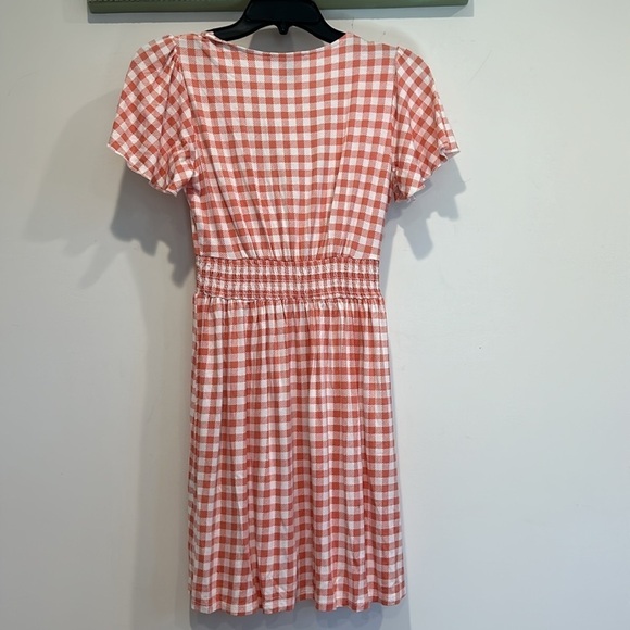 New Forever 21 salmon white gingham print short flutter sleeve mini dress small - Picture 5 of 5